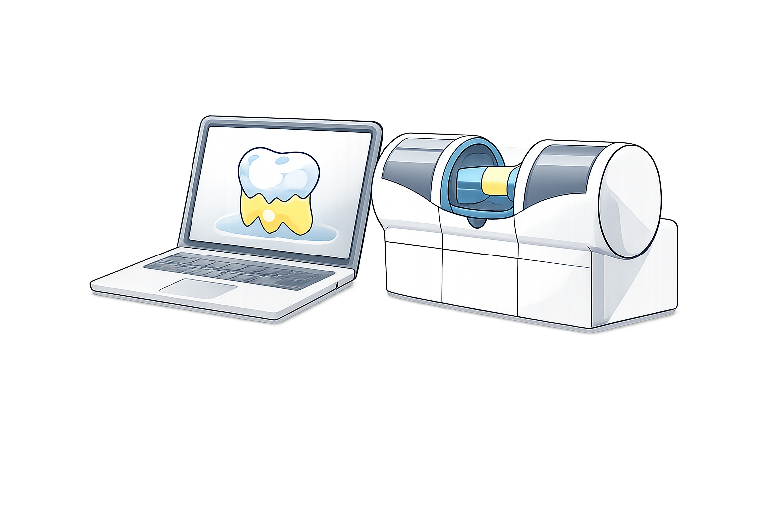 Illustration eines Labormikroskops und eines Laptops mit einem Gläsern eines Proteins auf dem Bildschirm.
