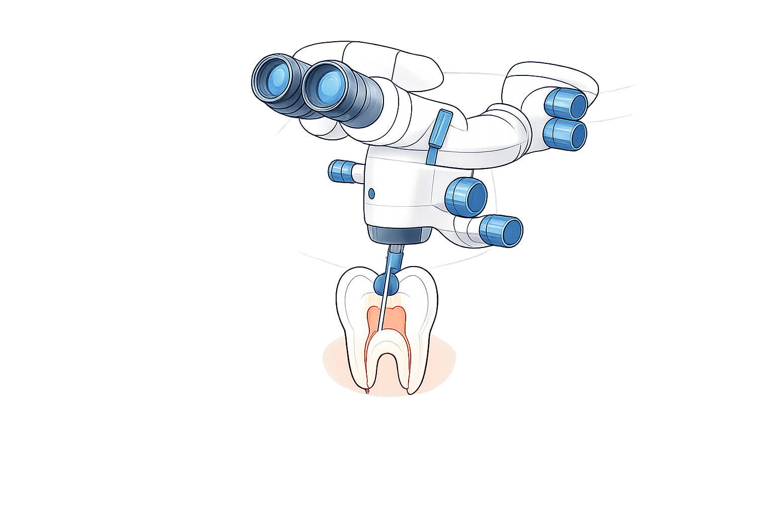 Illustration eines zahnärztlichen Roboters, der einen Zahn untersucht.