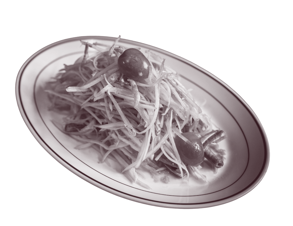 A plate of Papaya Salad in duotone effect.