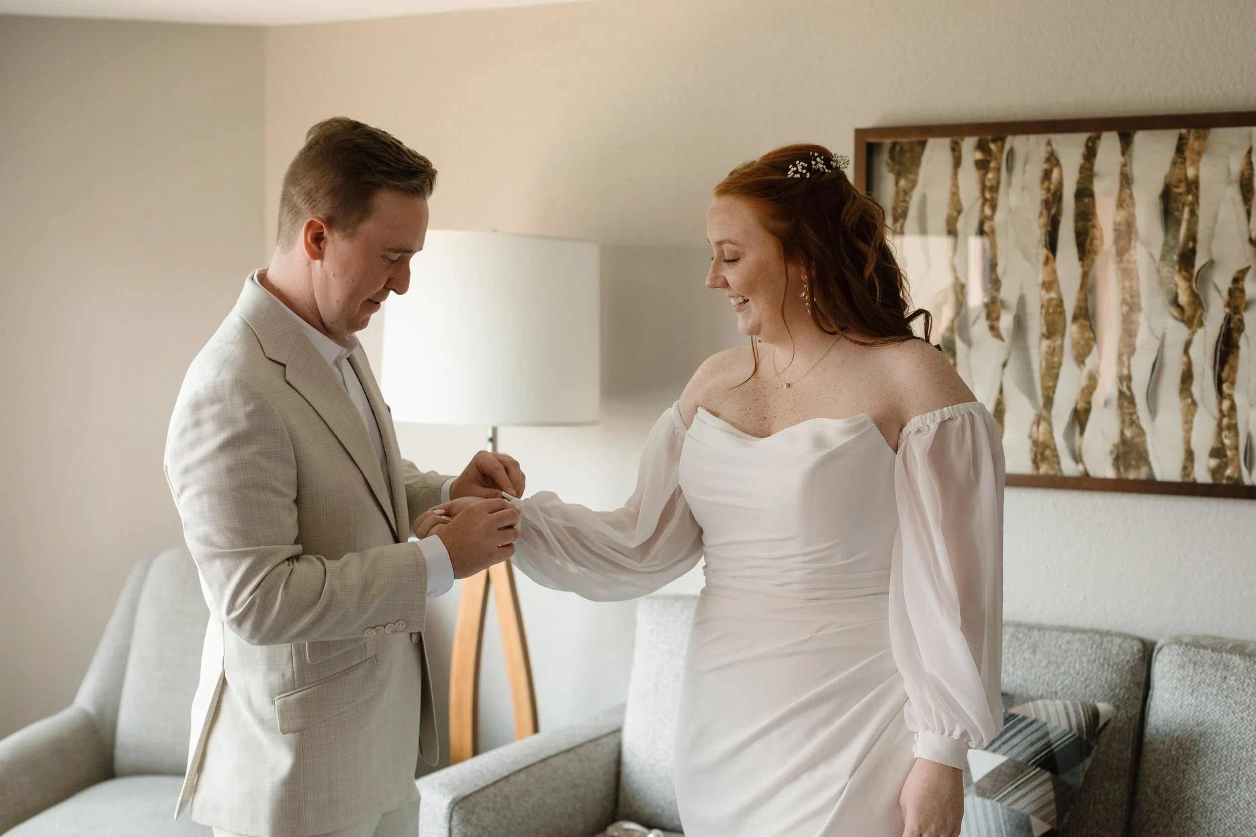 Bride & Groom Getting Ready, Breckenridge CO, Destination wedding, Marisa Claire Photography, Wedding Photographer