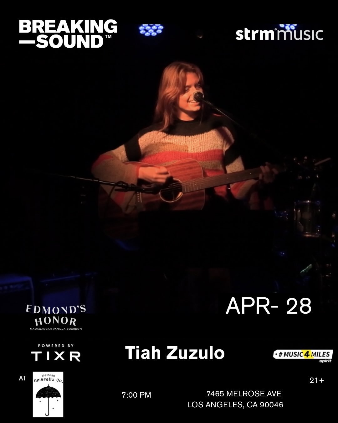 Very excited and proud to share that I will be playing @breakingsound at Melrose Umbrella Co. on April 28!! I&rsquo;ll be playing these songs, some new, and some old, and I hope you&rsquo;ll be there to listen! I will also be sharing some insider upd