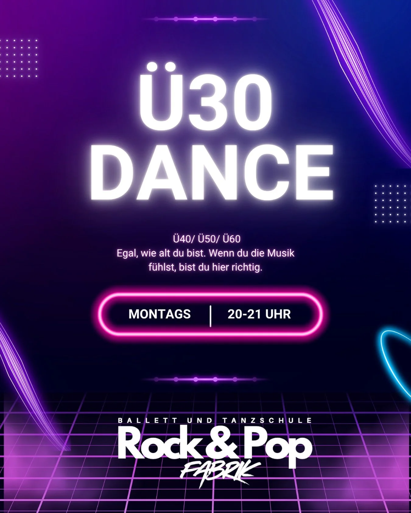 NEUER KURS - &Uuml;30 Dance 🪩

Endlich ist es so weit:  Nach den Sommerferien startet dieser Kurs. 
Coole Choreos zu 80s &amp; 90s Bangern, Backstreet Boys, No Angels &amp; Co. &ndash; aber nat&uuml;rlich auch zu aktuellen Songs. ✨

Anf&auml;nger-Le