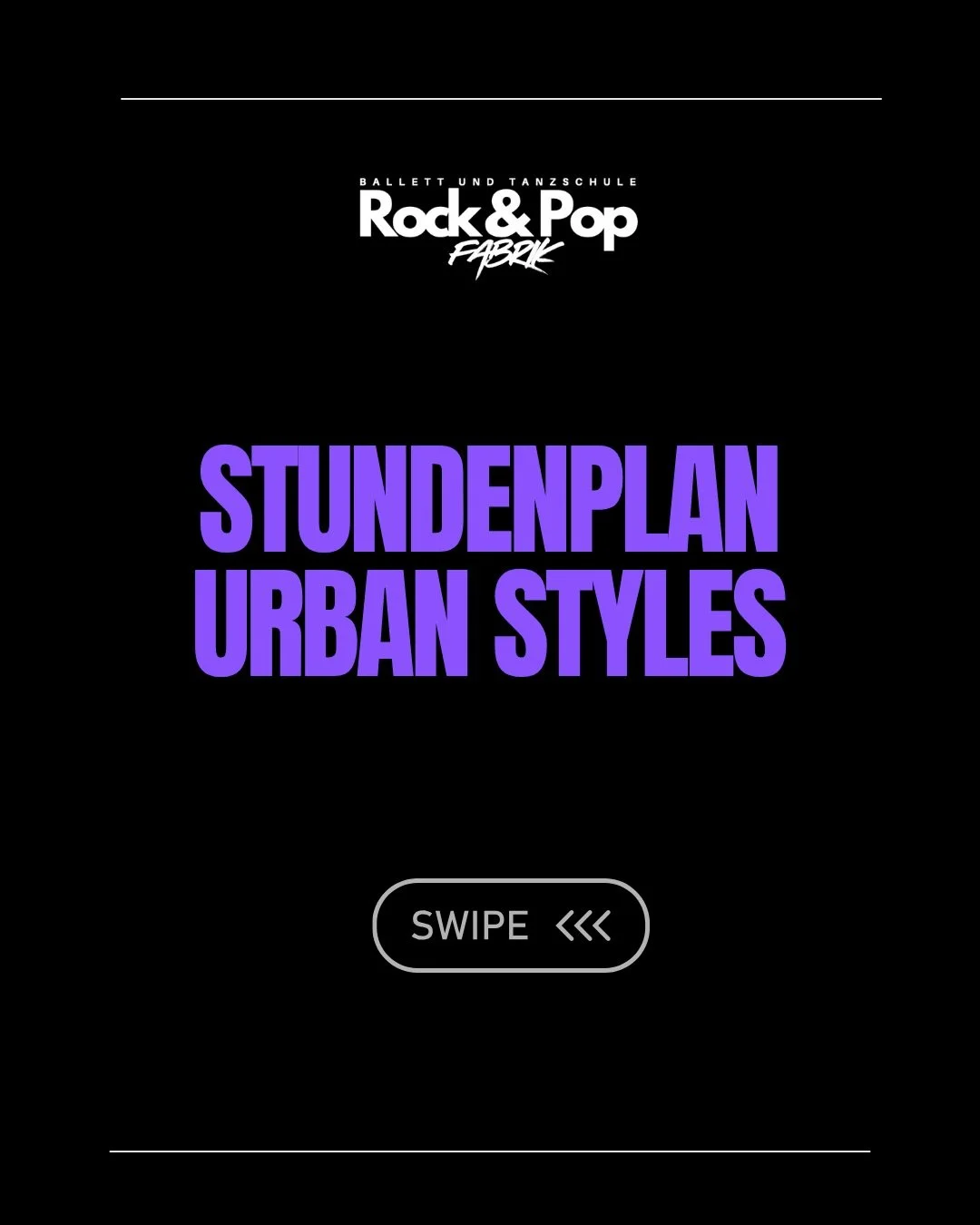 Unser urbaner Stundenplan ist aktualisiert! 💜
Schaut gerne mal rein &ndash; unter anderem gibt es einige neue Kurse:

&bull; &Uuml;30 Dance
&bull; Hip Hop/Commercial Kids &ndash; Mittelstufe
&bull; Commercial Teens &ndash; Mittelstufe

Au&szlig;erde