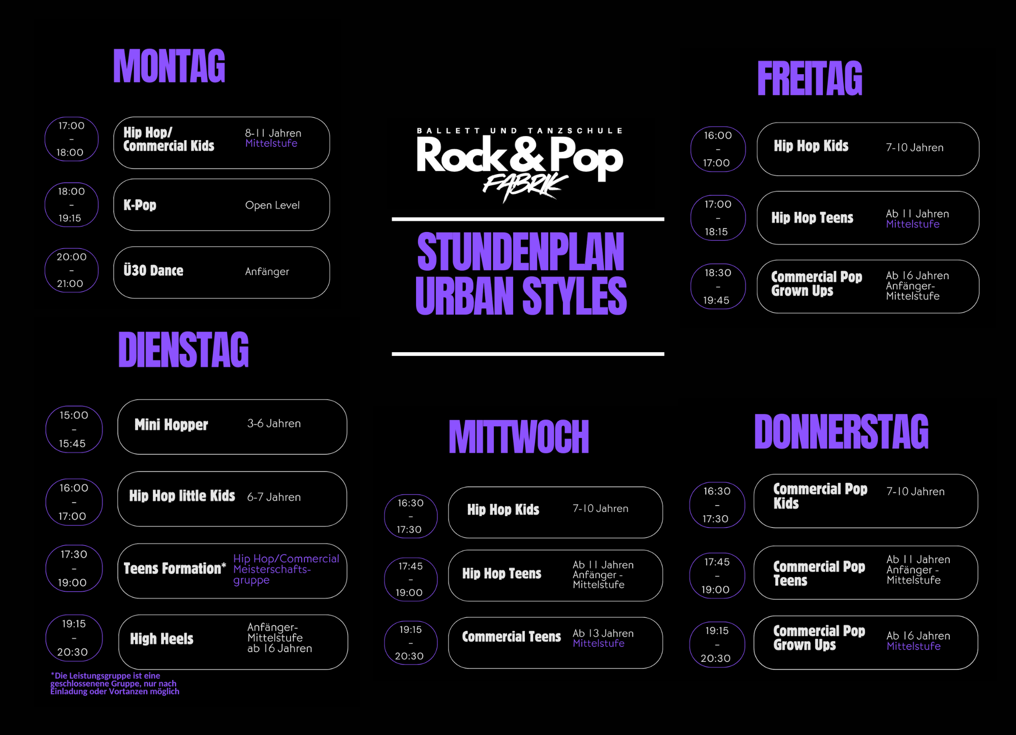 Stundenplan Hip Hop Commercial Iserlohn Tanzschule Rock & Pop Fabrik
