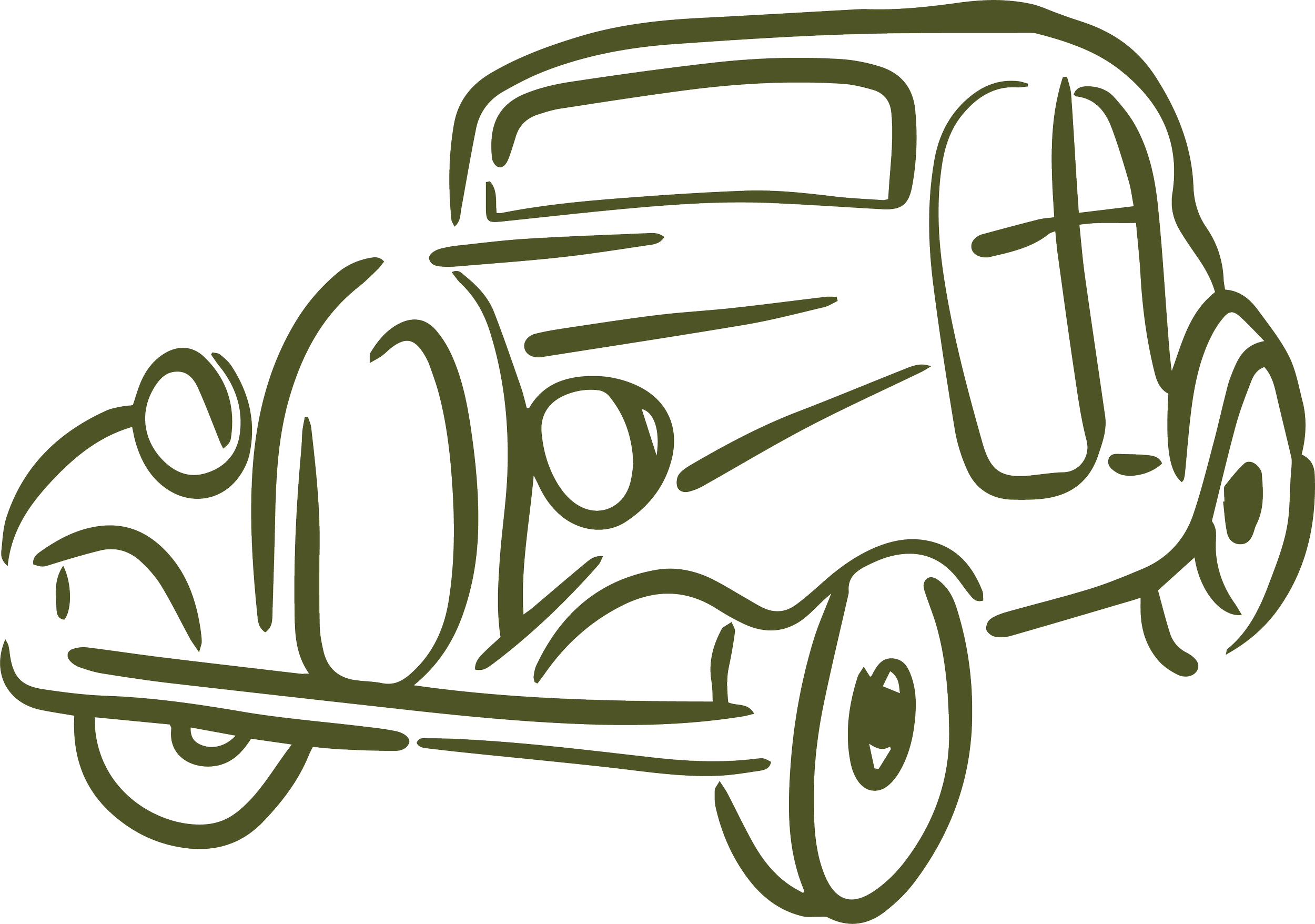 Line drawing of a vintage car.