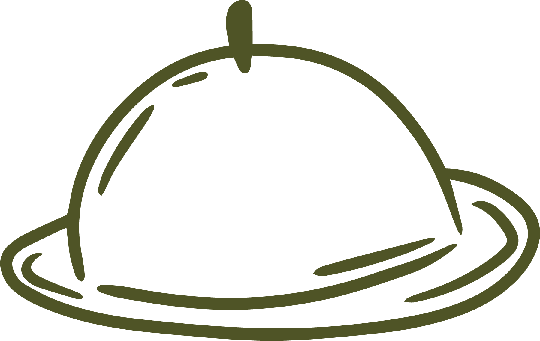Line drawing of a cloche dome cover on a dish with a fork beside it.