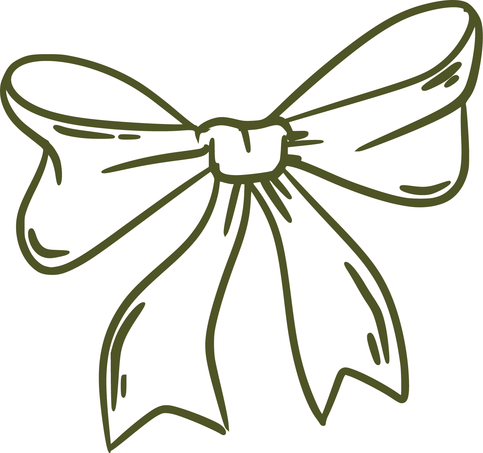 Outline drawing of a decorative bow with tied ribbons.