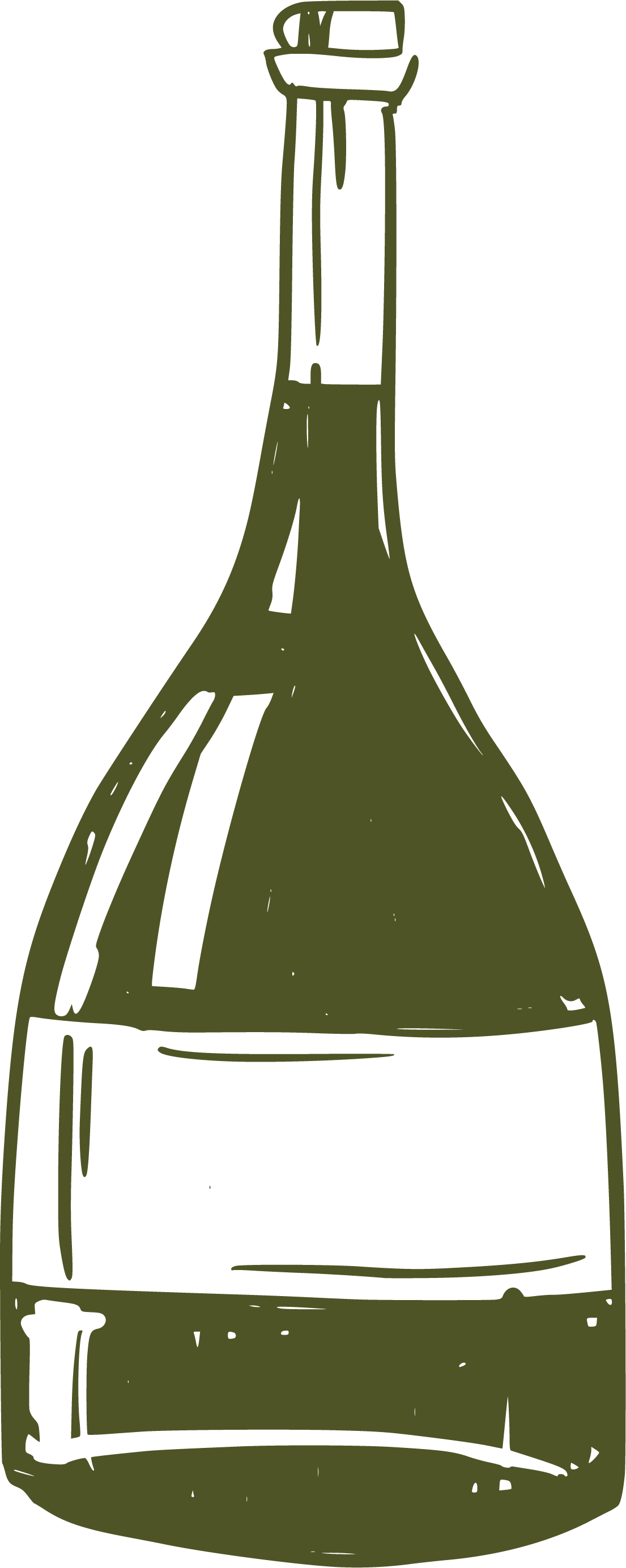 Simplified illustration of a green wine bottle with a label.