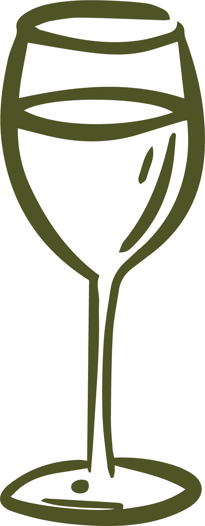 Line drawing of a wine glass filled with white wine