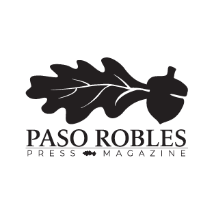 Logo for Paso Robles Press Magazine featuring an oak leaf and acorn design with text.