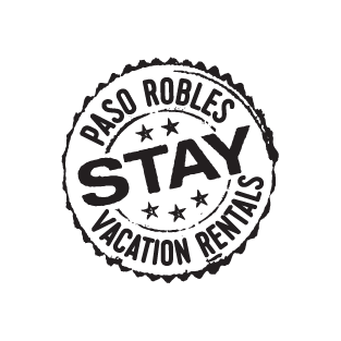 A circular stamp-like graphic with the words 'PASO ROBLES VACATION RENTALS' around the edge and 'STAY' in the center.