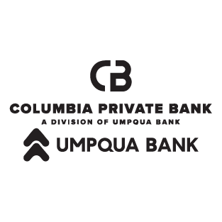 Logo for Columbia Private Bank, a division of Umpqua Bank, featuring C and B initials and bank name.