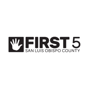 Logo of First 5 San Luis Obispo County featuring a black handprint and text