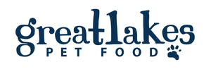 Great Lakes Pet Food logo in blue text with a paw print icon.