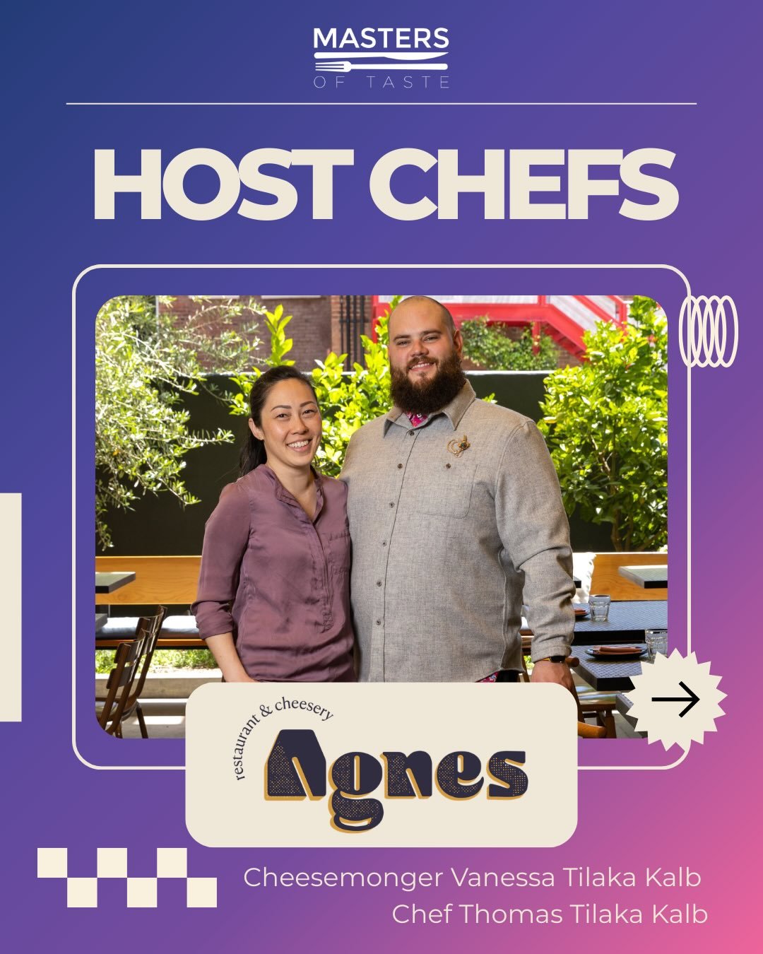 Masters of Taste is proud and honored to announce Cheesemonger Vanessa Tilaka Kalb &amp; Chef Thomas Tilaka Kalb of @agnes_pasadena as this year&rsquo;s Host Chefs.

The duo have been long time supporters of MOT and @ushsnews.

When we talk about our