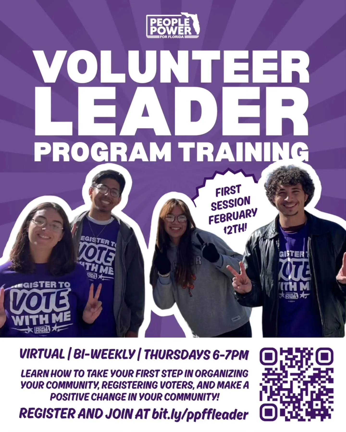 📢 FLORIDA: Are you looking to take your first step in organizing, registering voters in your neighborhood, or wanting to make a positive change in your community?

If you answered "yes!" then JOIN US for our Volunteer Leader training sessi