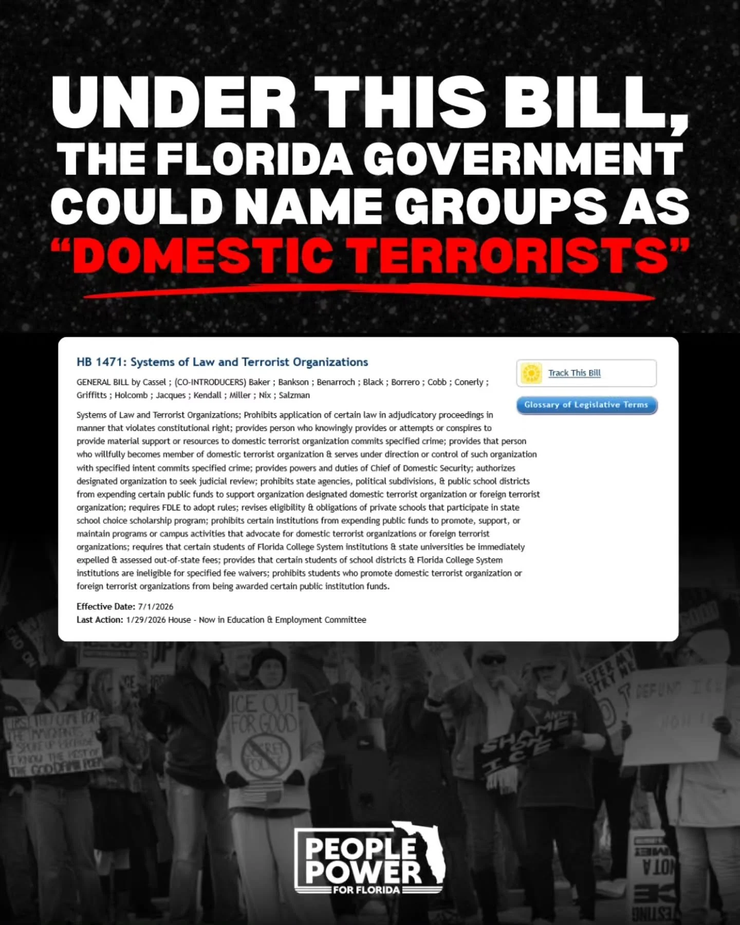 Federal officials are labeling people domestic terrorists to justify deadly force--now Florida legislators want to make it law.

Under HB 1471, the Chief of Domestic Security would have the power to designate any organization as a &ldquo;domestic ter