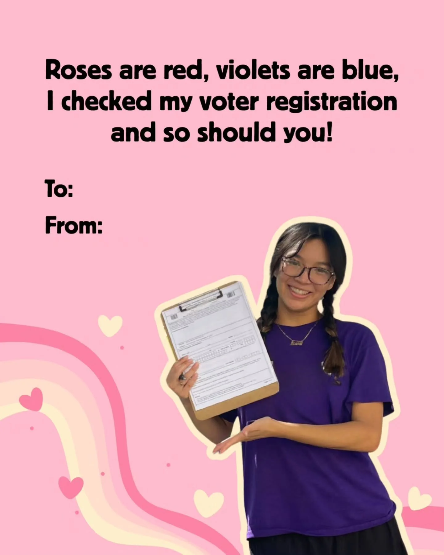 Happy, VOTEntines's Day from the PPFF team! 💜

Register to vote or see volunteer opportunities at peoplepowerfl.org 📲