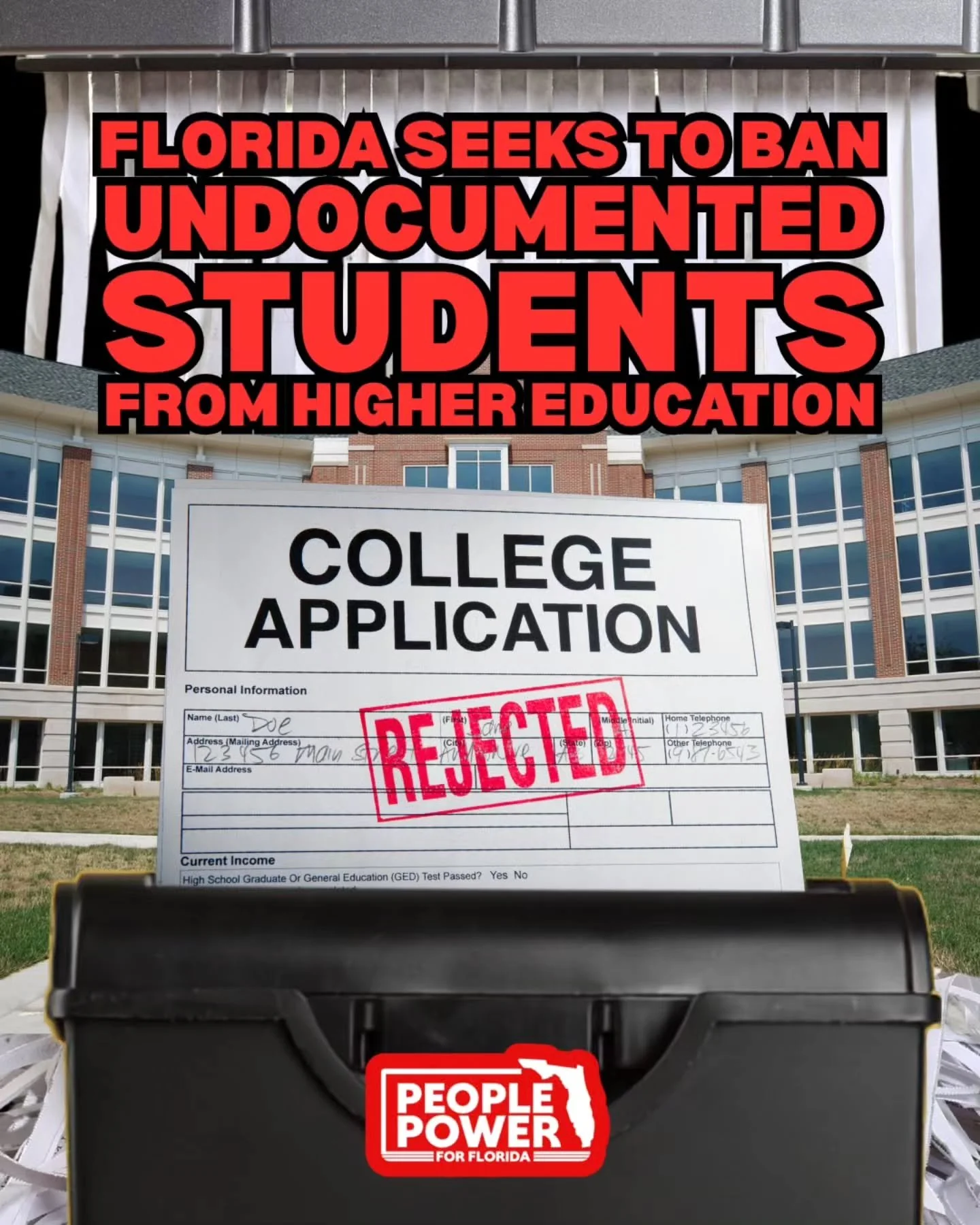 🚨The Florida Department of Education has proposed two new rules that would ban undocumented students from attending Florida&rsquo;s public colleges and Adult General Education.

The Legislature already rejected these exact restrictions. Now DOE is t