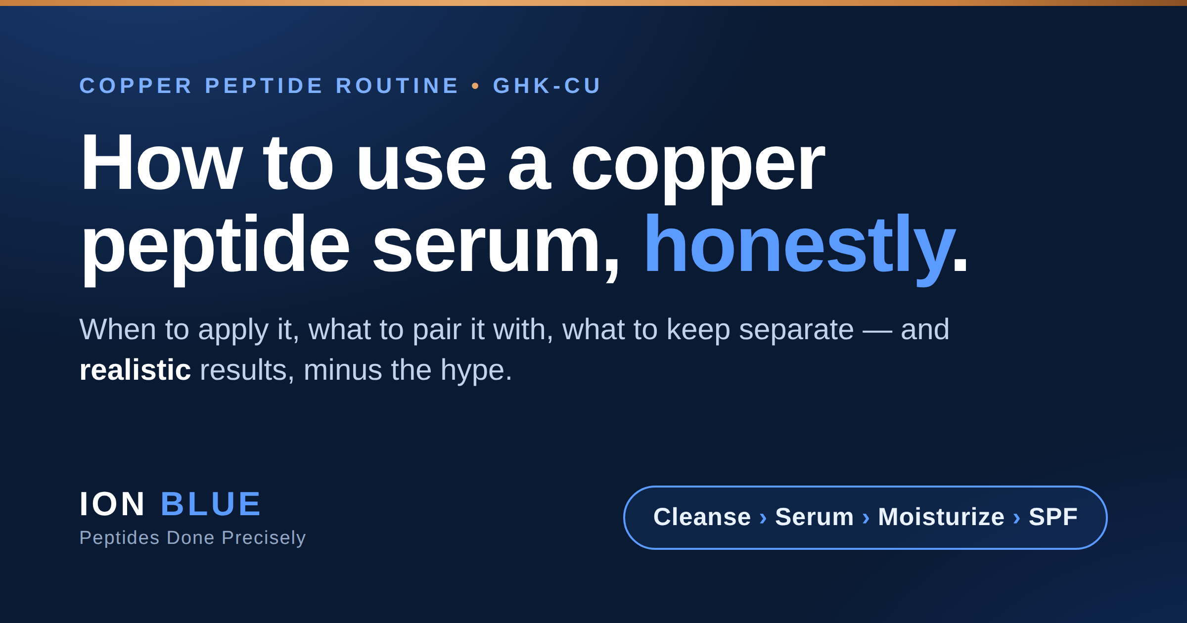 A digital guide explaining how to use a copper peptide serum, titled 'How to use a copper peptide serum, honestly.' The guide includes steps and tips for correct application.
