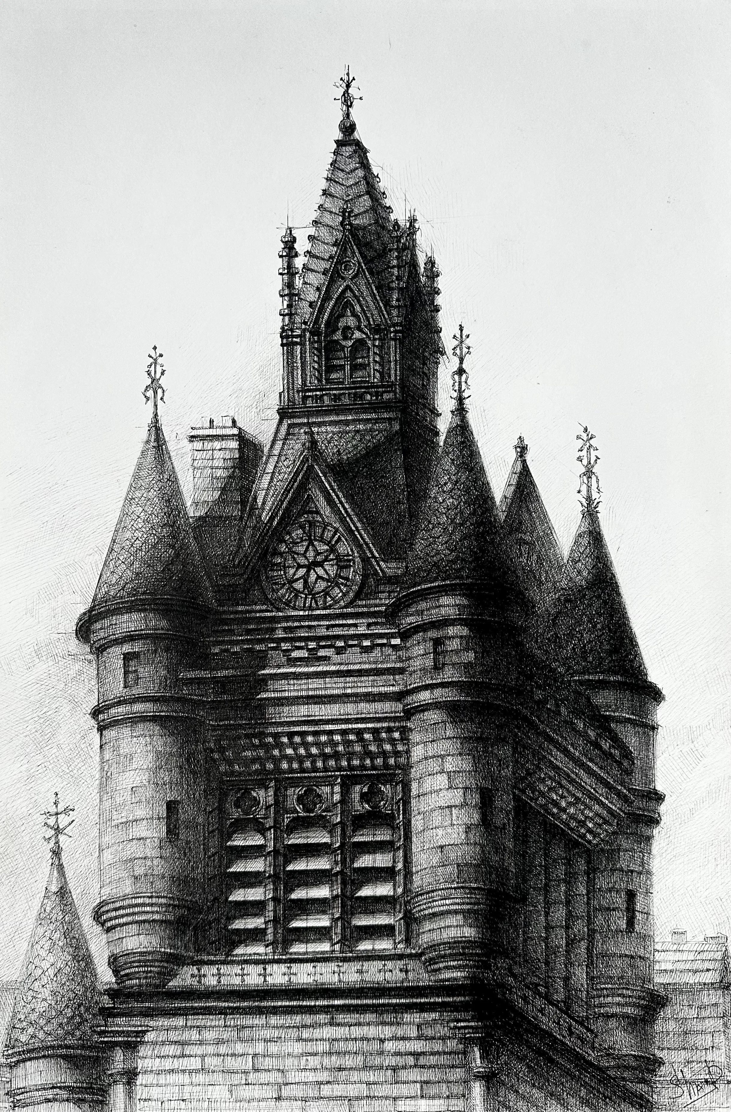 Architectural ink drawing of Town house in Scotland