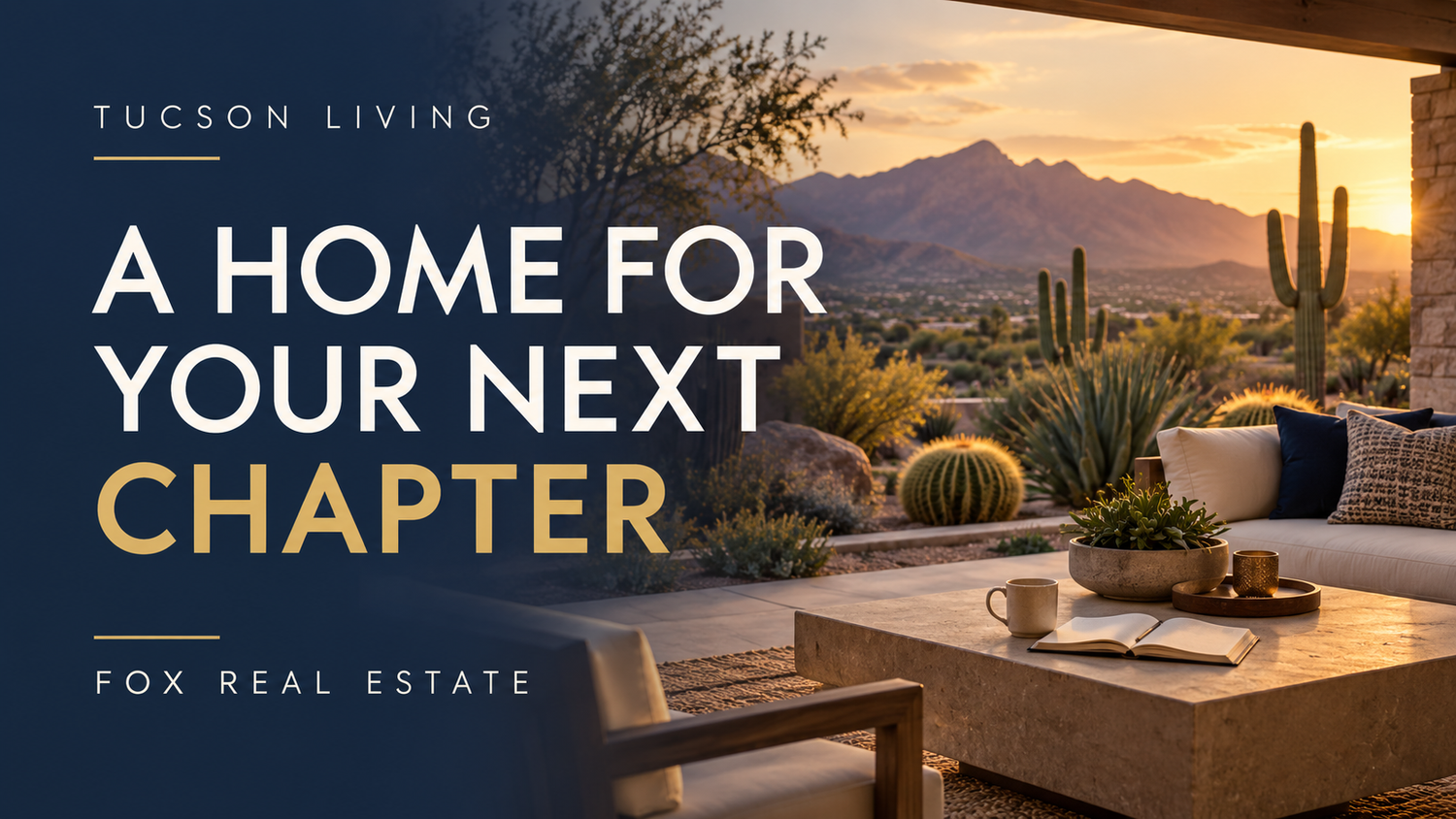 A home for your next chapter — conceptual Tucson patio and desert landscape