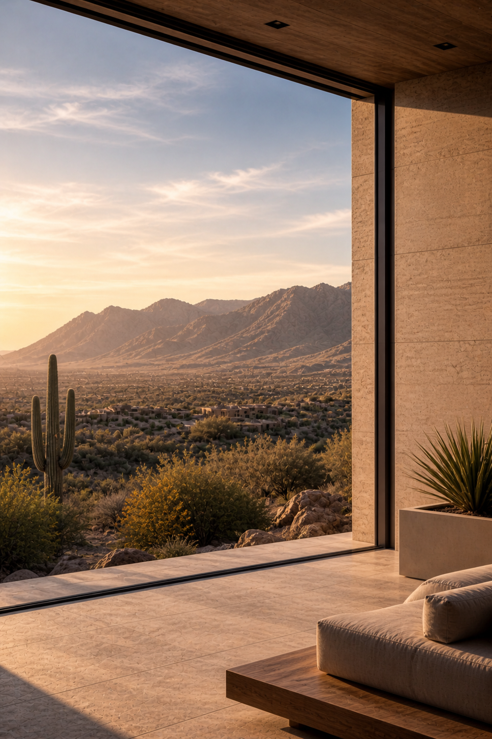 Tucson desert and mountain landscape viewed from a luxury home