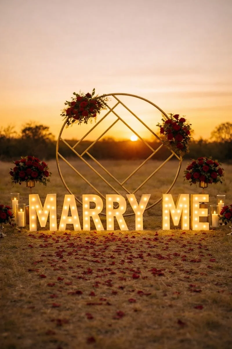 Proposal setup with marquee letters and candles