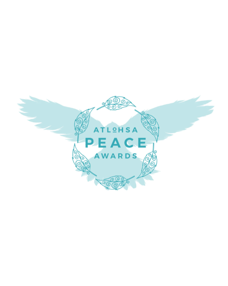 Logo for ATLOHSA Peace Awards with a stylized dove and circular design in light blue.