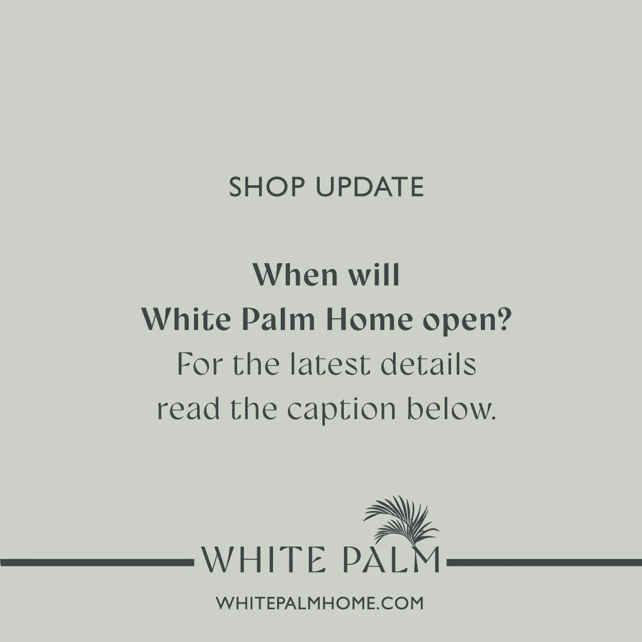 SHOP UPDATE: One of the questions I hear most often is &ldquo;When will White Palm Home Open?&rdquo;

The answer is that we&rsquo;re getting closer, even if much of the progress is happening behind the scenes. 

White we wait for construction to b