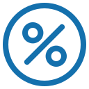 Ein Prozentsymbol in blau auf weißem Hintergrund.
