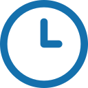 Ein stilisiertes Symbol einer blauen Uhr auf schwarzem Hintergrund.
