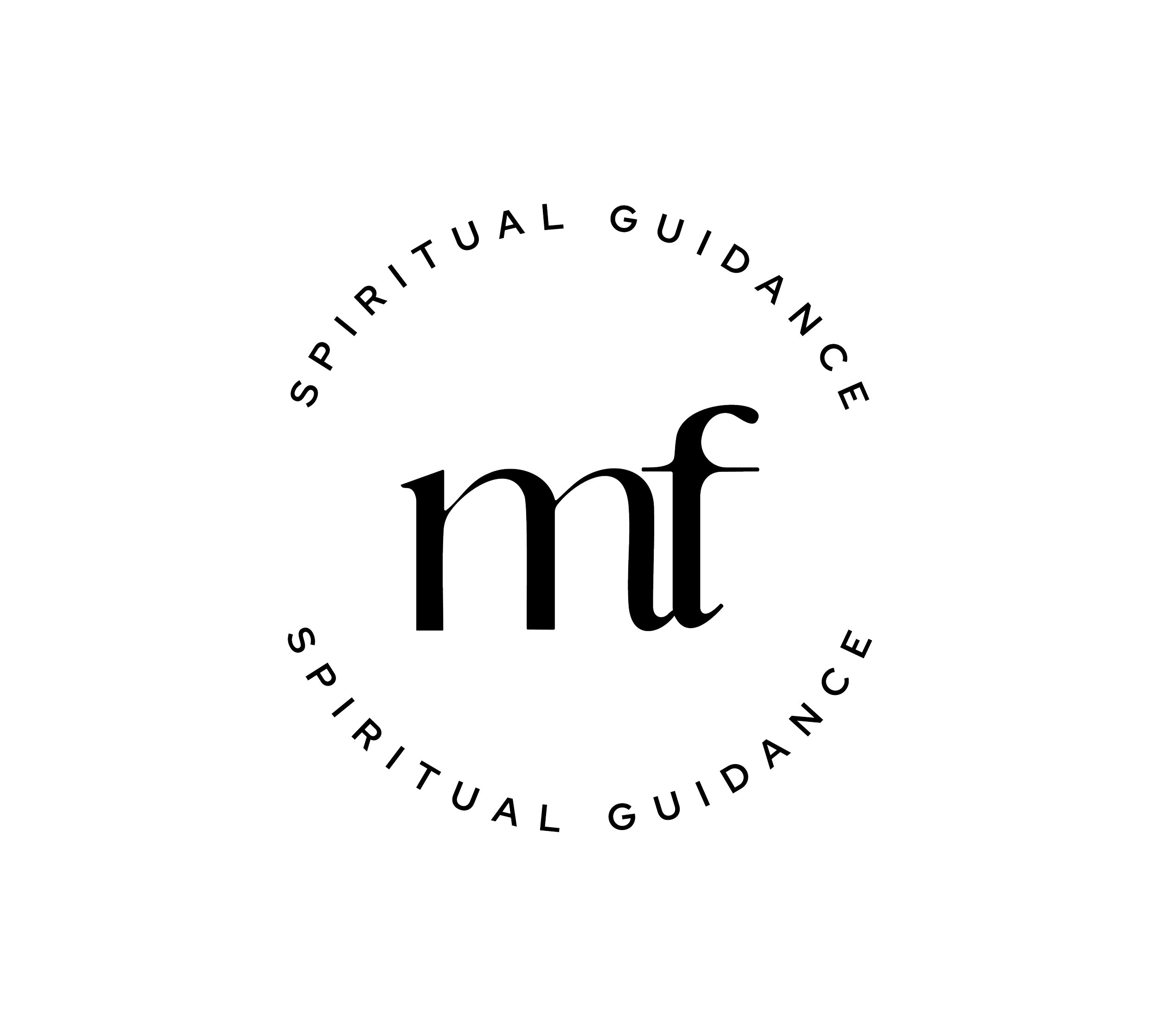 Kreisförmiges Logo mit dem Text 'SPIRITUAL GUIDANCE' und 'mft' in der Mitte, alles in weiß auf schwarzem Hintergrund.