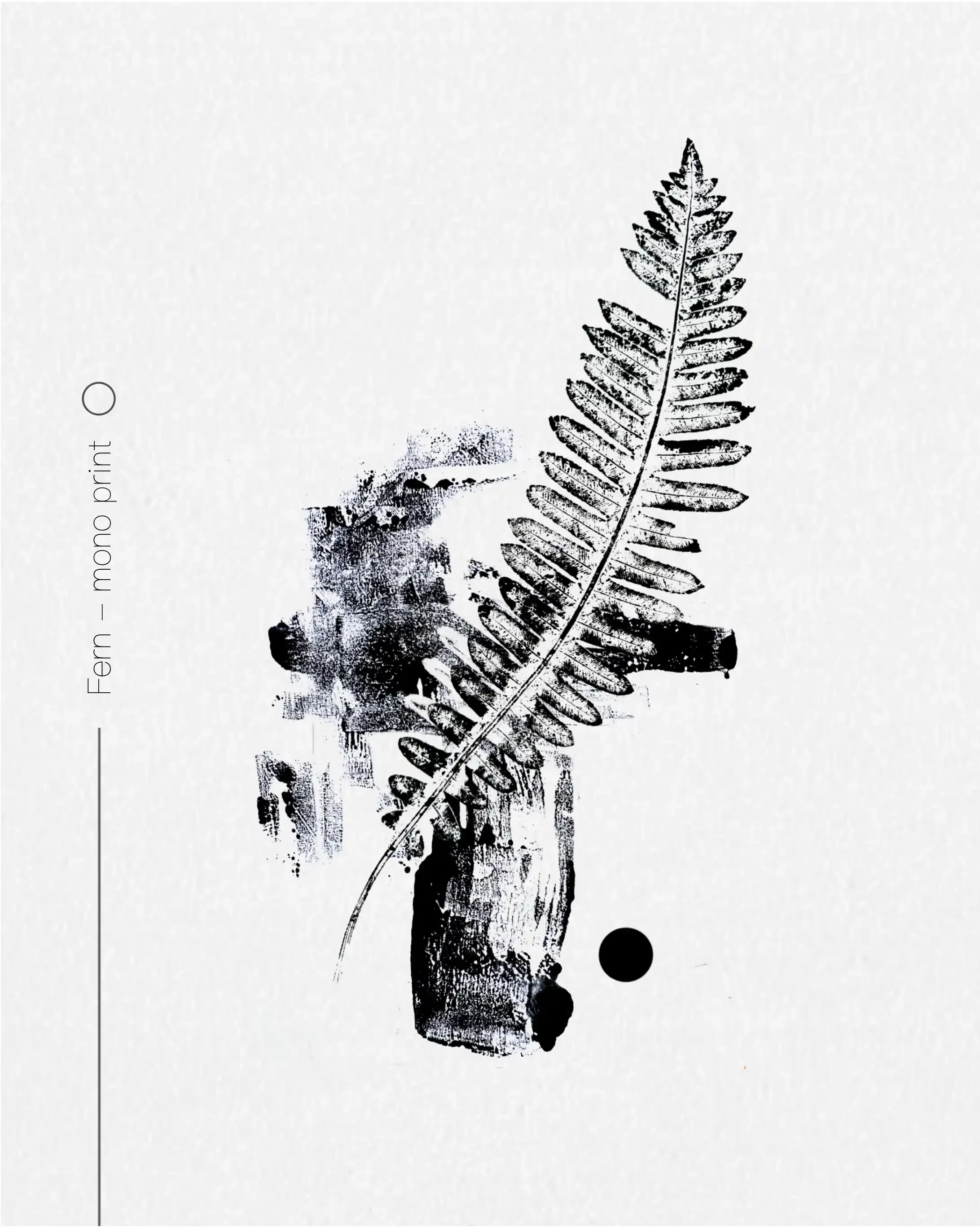 Abstract monoprint tattoo design with fern imprint and graphic elements