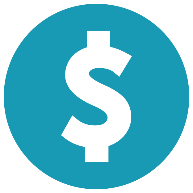 A blue circular icon with a white dollar sign in the center.