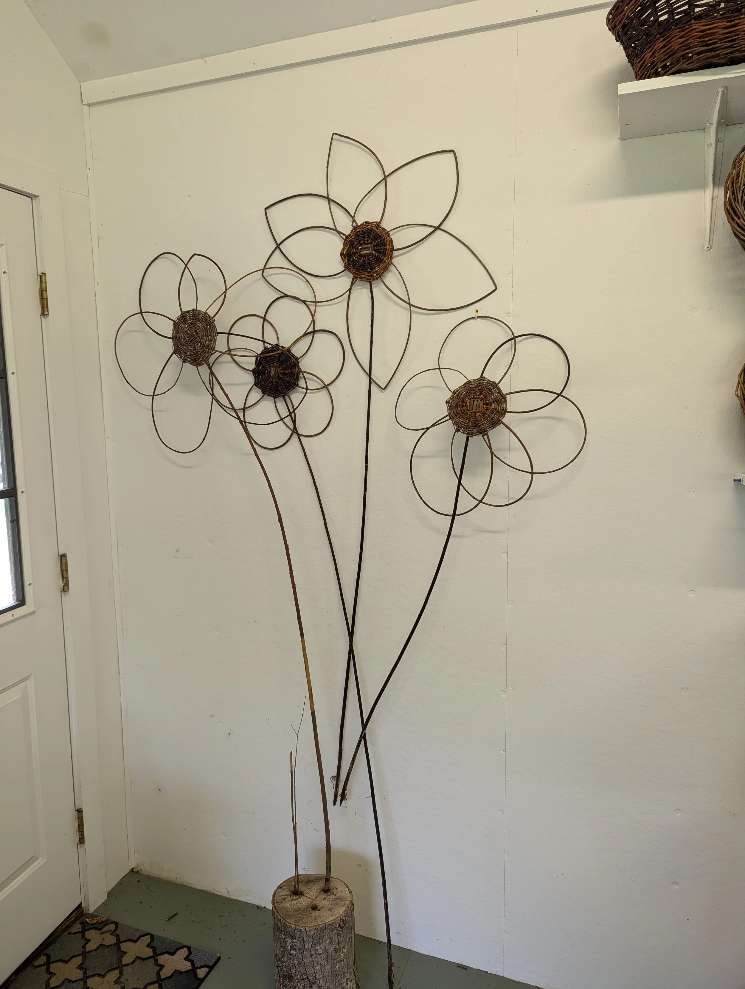 Garden sunflowers made from locally grown willow in Williamstown, MA