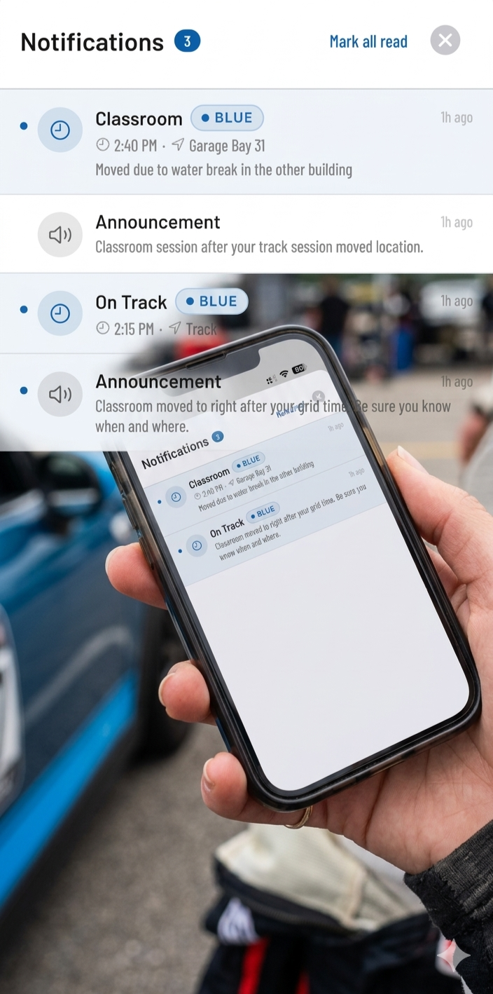 iPhone Message Center showing broadcast notifications
