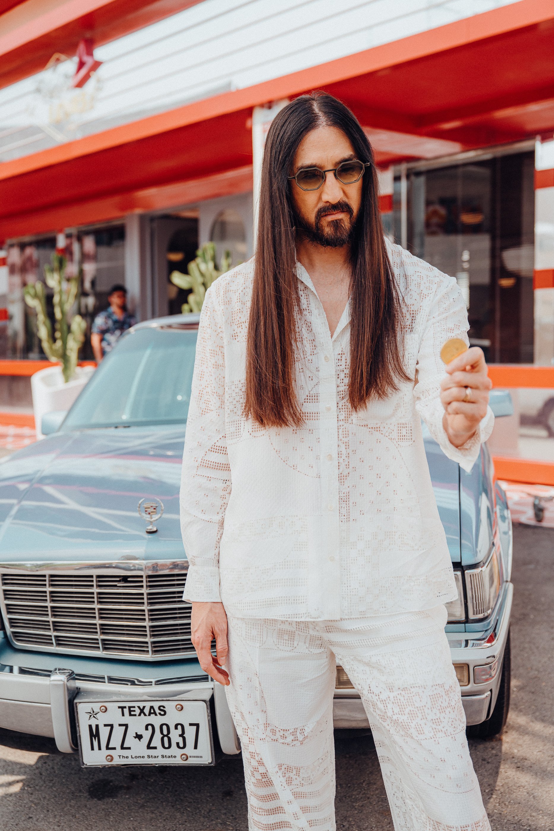 Steve Aoki during a BitCoin VIP Commercial Shoot in Ibiza by James Bridle music Photographer