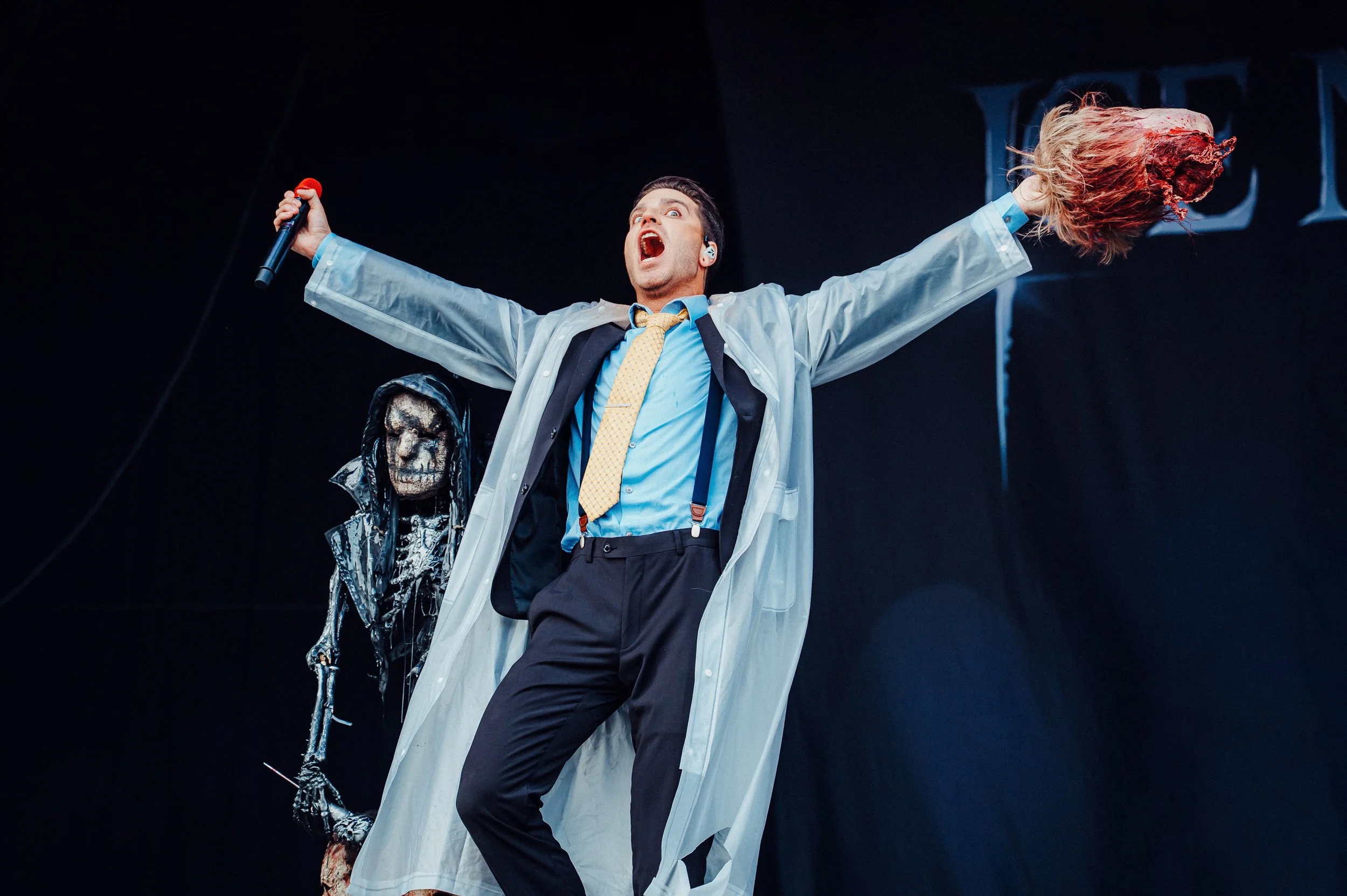 Ice Nine Kills perform a show with a dummy head at Download Festival in 2023 