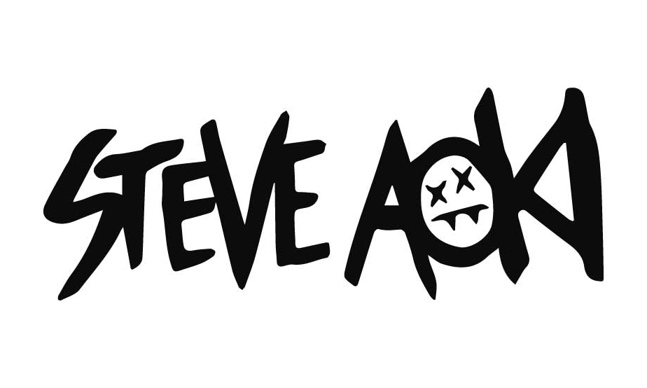 Graffiti-style text reading 'STEVE AOK' with a stylized face featuring X's for eyes and a mouth with a tongue sticking out. Steve Aoki Logo