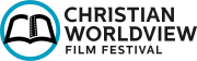 Logo of the Christian Worldview Film Festival with a blue map of the world and the festival name around it.