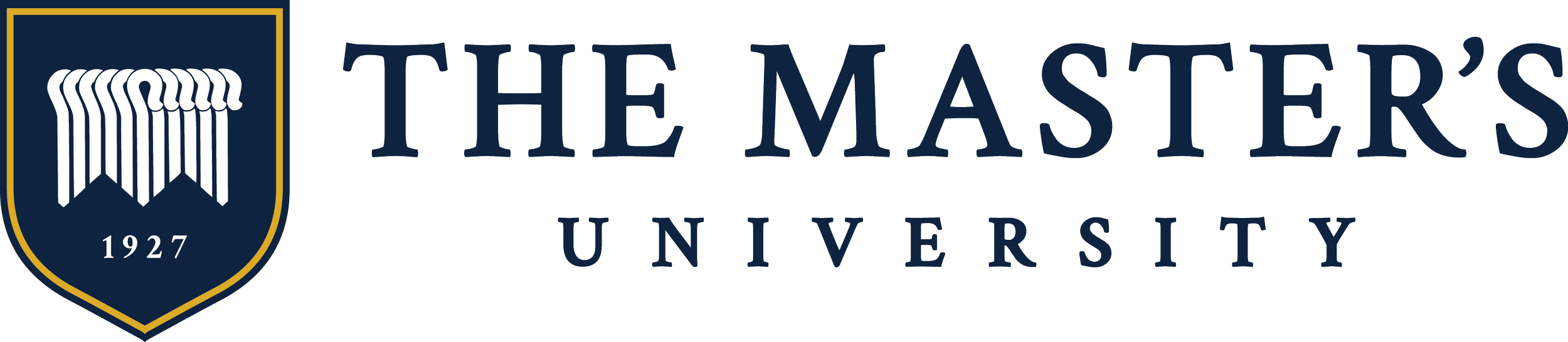 The logo of The Master's University featuring a crest with white columns and the year 1927, alongside the university name in blue text.