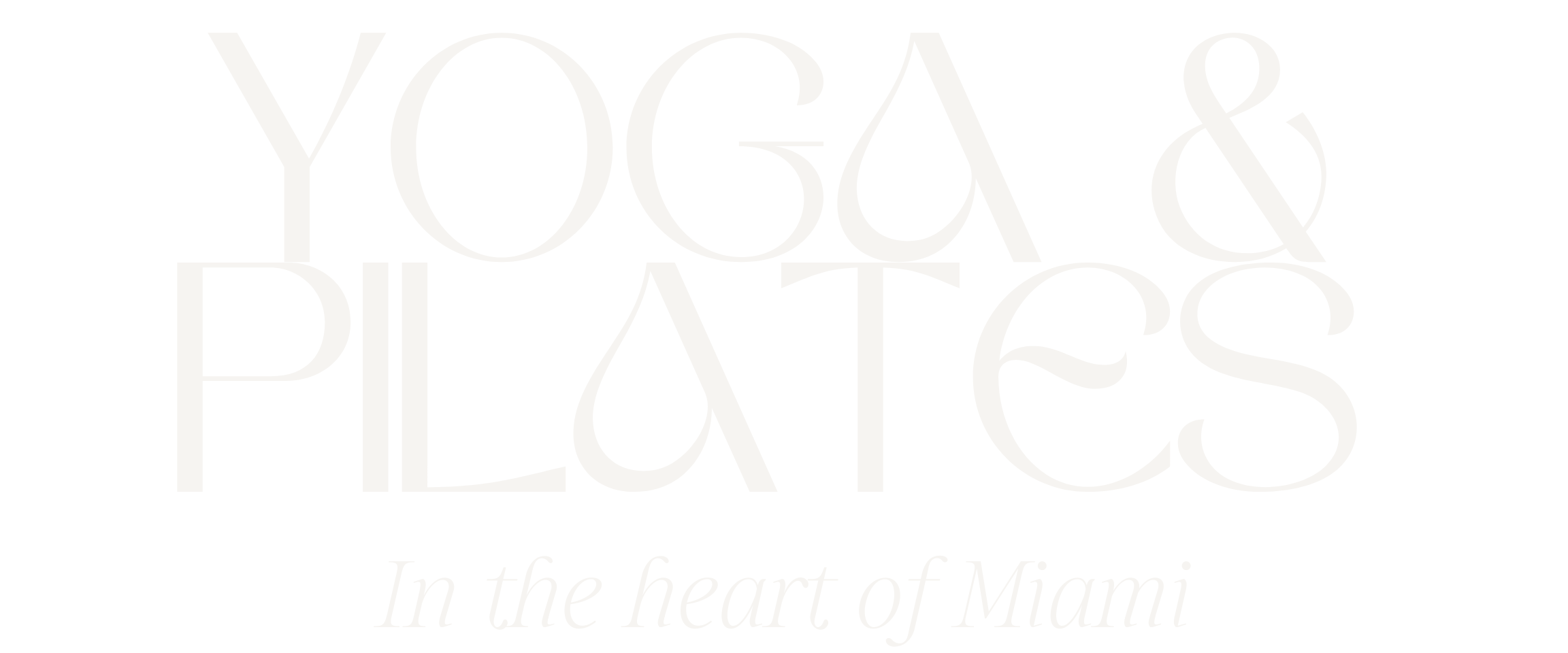 Text reads "YOGA & PILATES In the heart of Miami" on a black background.