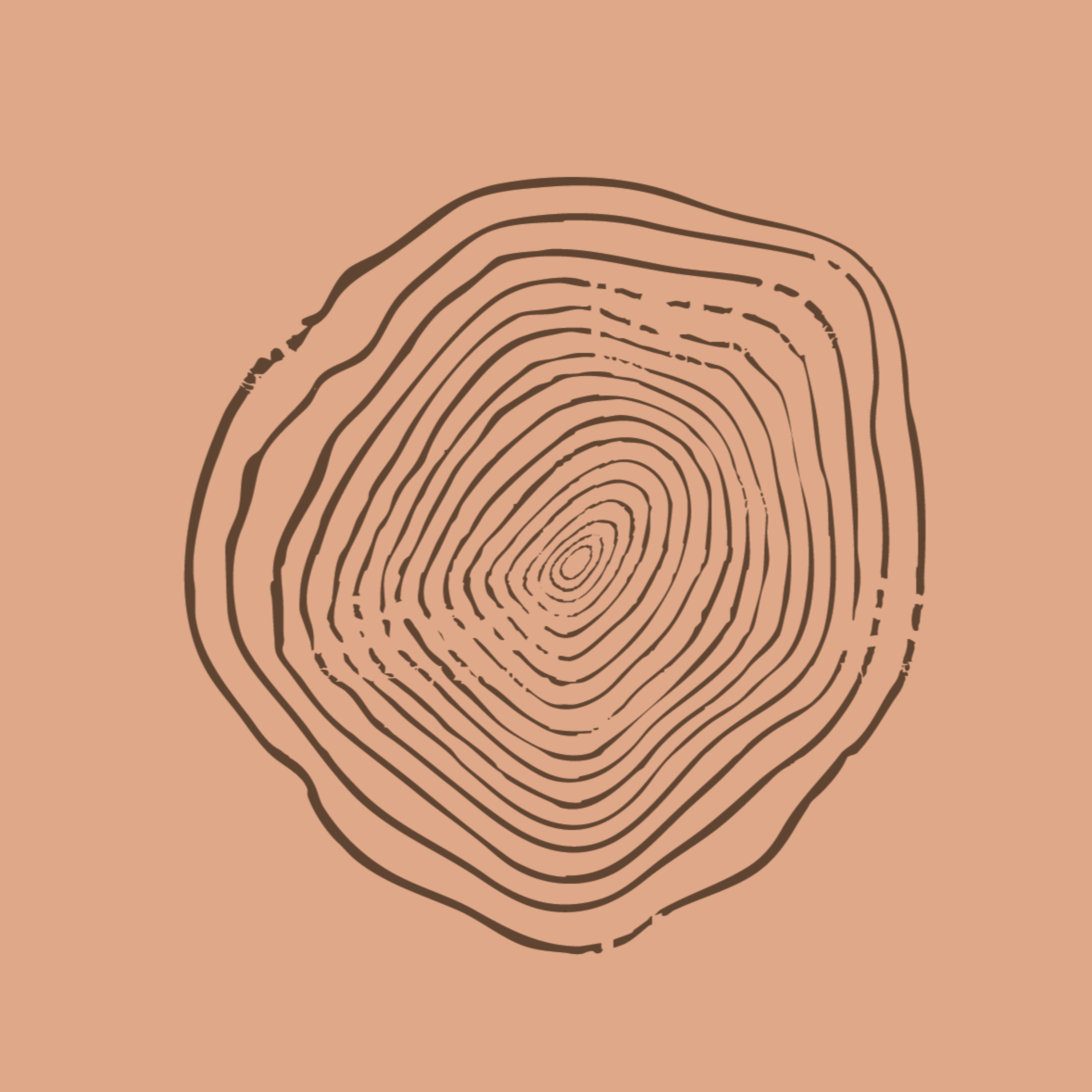 Illustration of a cross-section of a tree trunk showing concentric growth rings on a beige background.
