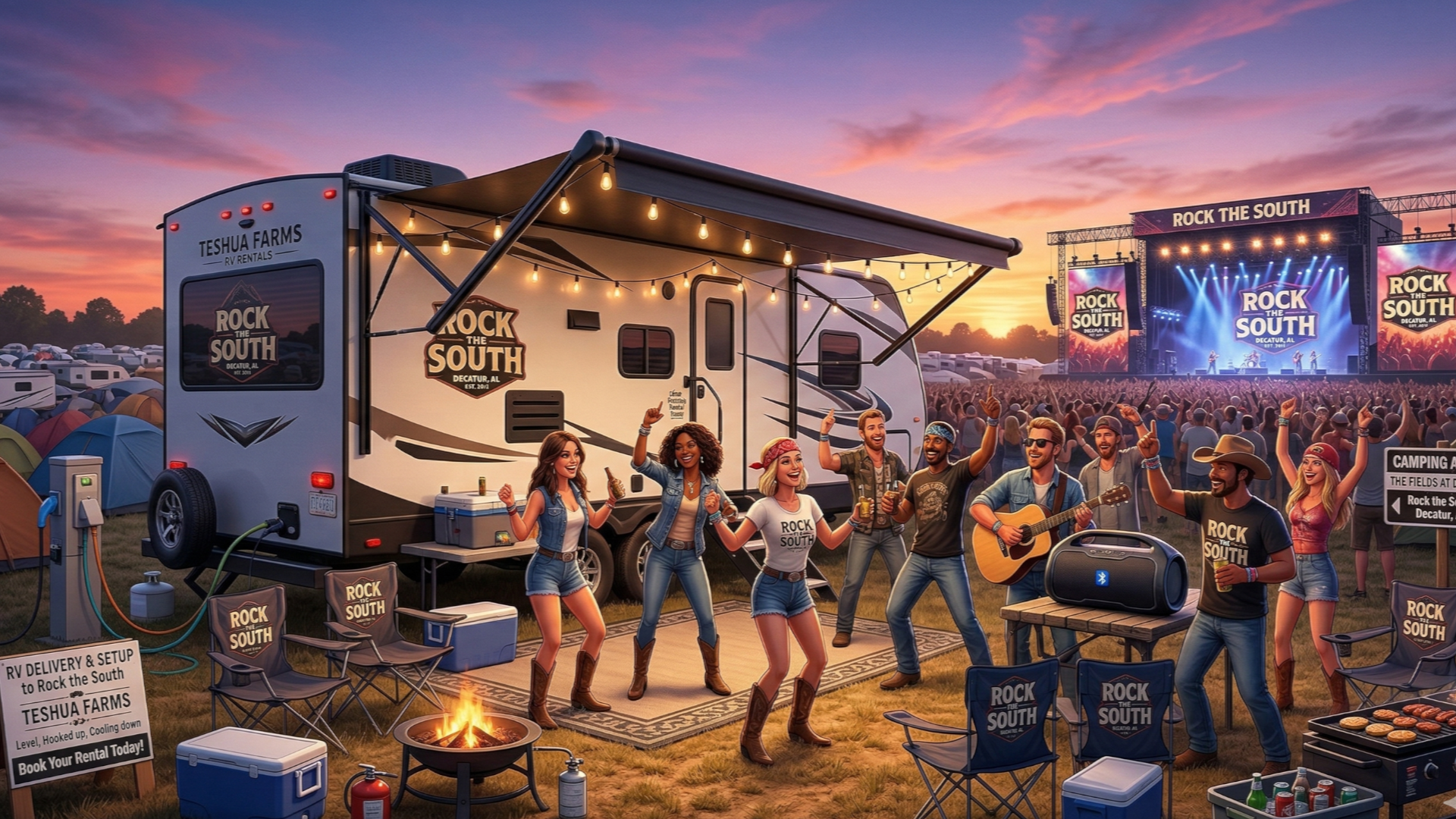 Travel trailer RV rental at Rock the South in Alabama