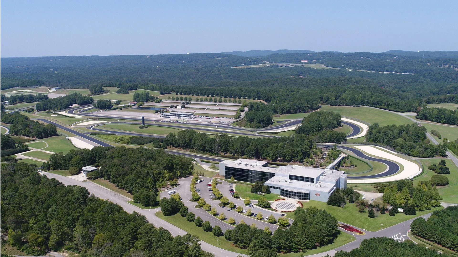Travel trailer rental delivered and set up for a car show at Barber Motorsports Park