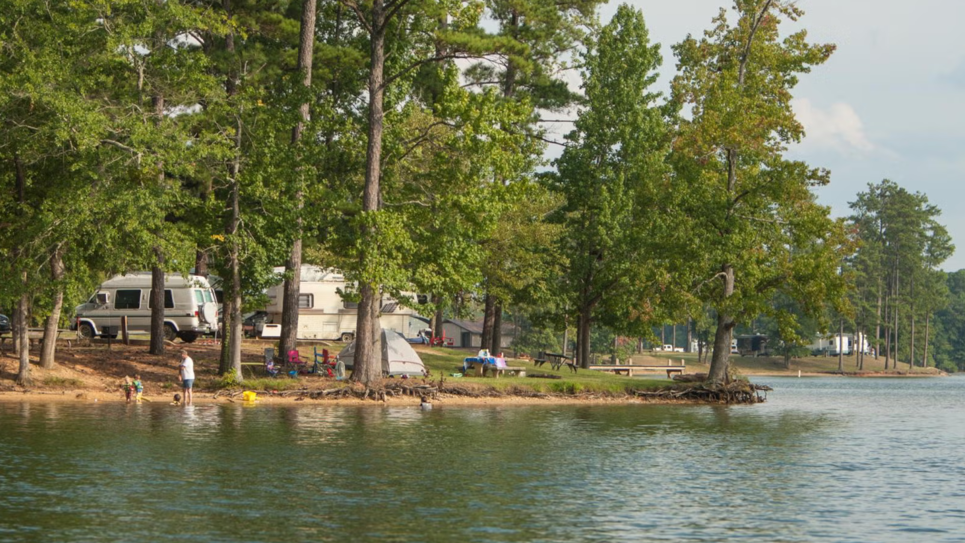 A premium waterfront RV campsite overlooking the beautiful waters of Lake Martin at Wind Creek State Park.