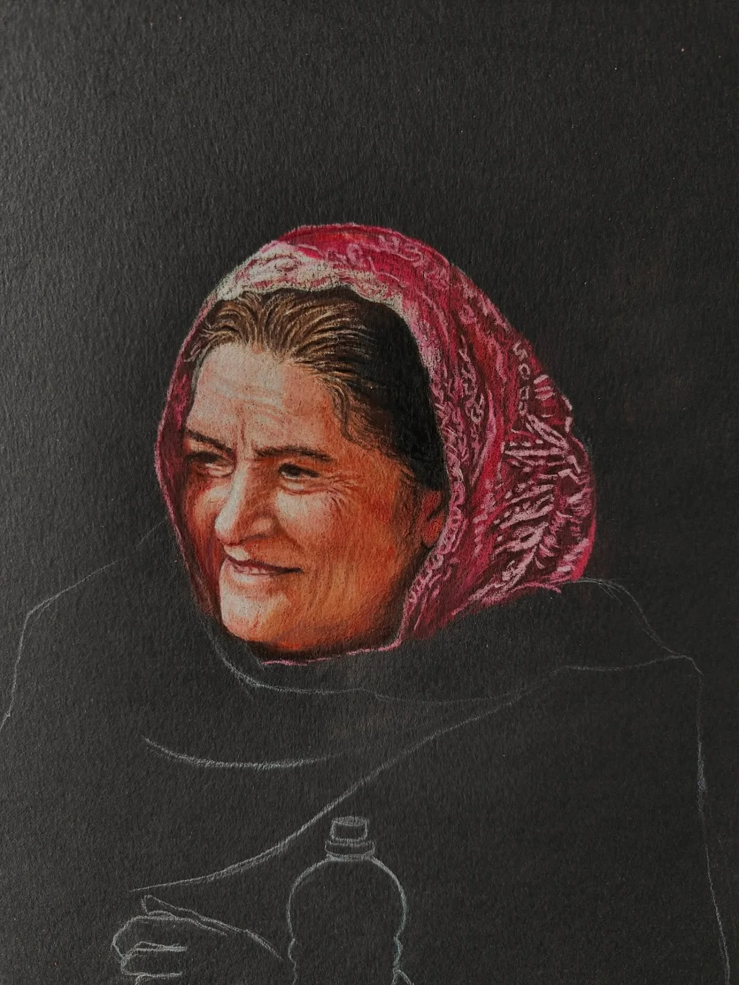 Second of three ladies. #workinprogress
.
.
#contemporaryart #colorpencildrawing