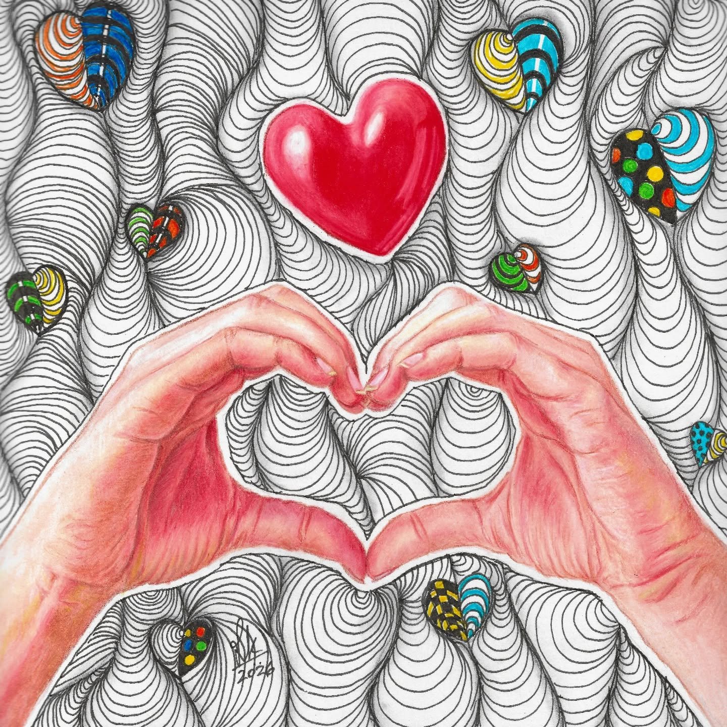 "I Love You!"
Expressive hands in color pencil and ink pen.
.
.
#art colorpencil #colorpencildrawing #contemporaryart