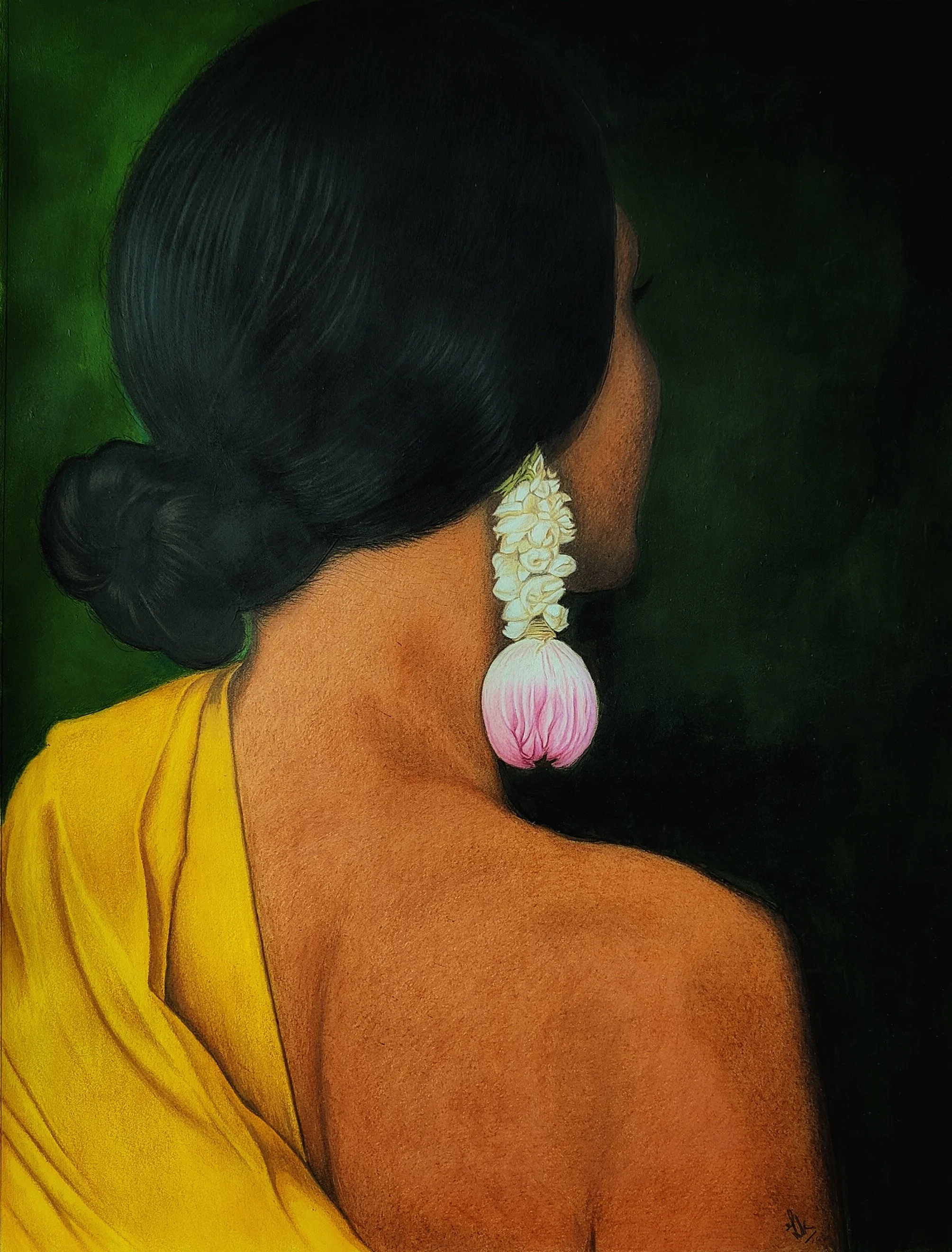 Lotus Bud  |  Color pencils & Acrylic  |  15 x 20 inch
